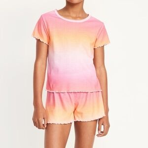 Old Navy Pink and Orange Pajama Set with Vibrant Ombre Colors Girls Med